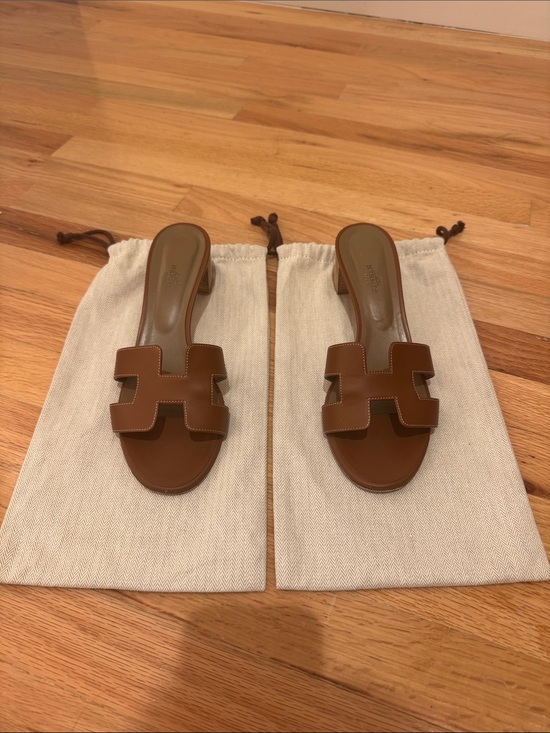 Hermes Shoes - Hermes Brown Oasis Oran Leather Slide Sandals Size 10.5 Womens 41 Europe